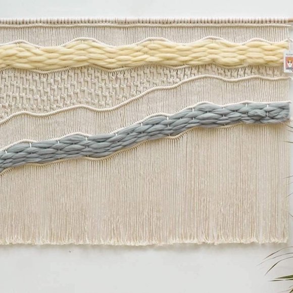 Coastline Ocean Macrame Woven Handmade Craft Mid Century Modern Hang Wall Decor - Picture 5 of 6